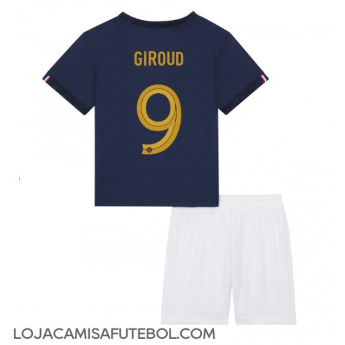 Camisa de Futebol França Olivier Giroud #9 Equipamento Principal Infantil Mundo 2022 Manga Curta (+ Calças curtas)